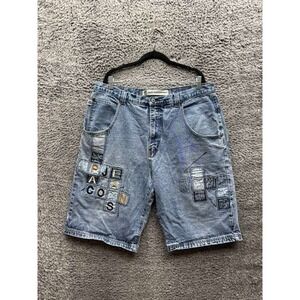 Vintage Y2k Paco Jean Company Patcwork Baggy Denim Shorts Light Wash Men Size 40